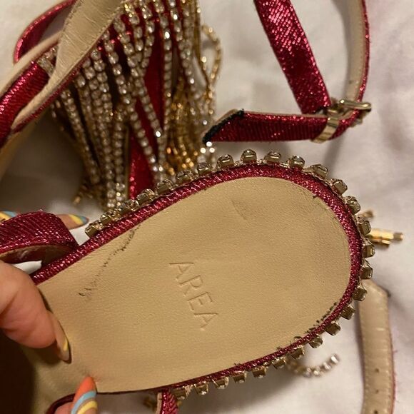 [area] crystal fringe “Chandelier” pink heels BNWT. - Picture 10 of 11